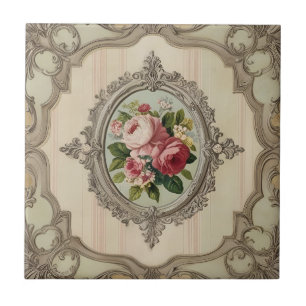 Vintage Framed Roses Tile
