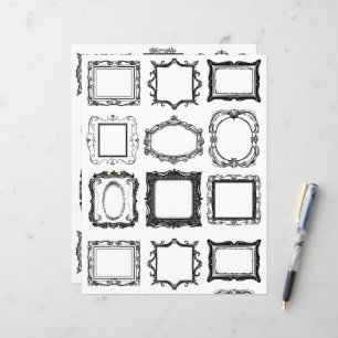 Vintage Frames Line Art Collage Scrapbook Paper