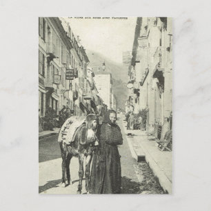 Vintage France , Bareges, Woman with a donkey Postcard