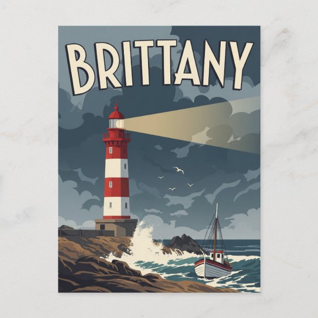 Vintage France Brittany Lighthouse Postcard (Front)
