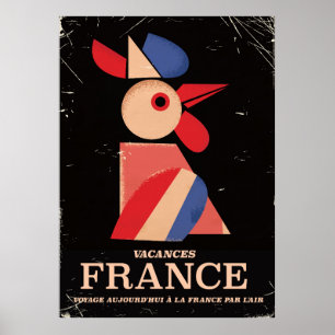 Vintage France cockerel travel poster