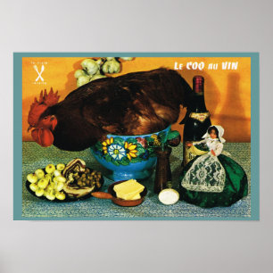 Vintage France, food, Le Coq au Vin Poster
