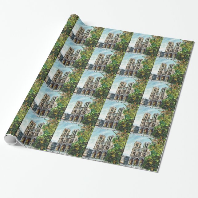 Vintage France, Notre Dame de Paris Wrapping Paper (Unrolled)