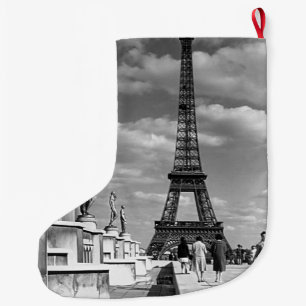 Vintage France Paris Eiffel tower Chaillot palace Large Christmas Stocking