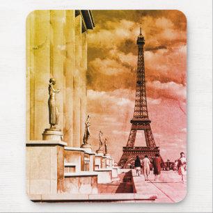 Vintage France Paris Eiffel tower Chaillot palace Mouse Mat