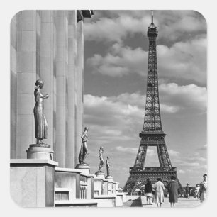 Vintage France Paris Eiffel tower Chaillot palace Square Sticker