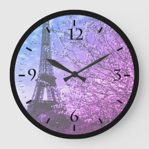 Vintage France Paris Eiffel tower Large Clock