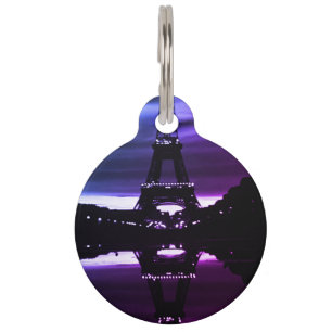 Vintage France Paris Eiffel tower reflection Pet Tag