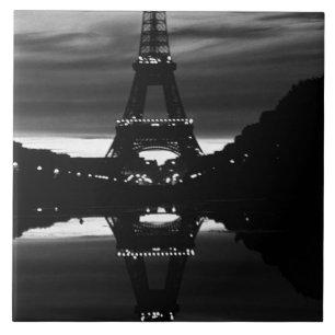 Vintage France Paris Eiffel tower reflection Tile