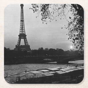 Vintage France Paris Eiffel tower sunset 1970 Square Paper Coaster