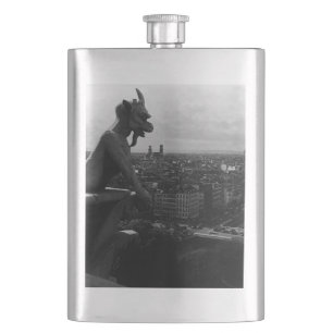 Vintage France Paris Notre Dame Cathedral devil Hip Flask