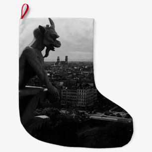 Vintage France Paris Notre Dame Cathedral devil Large Christmas Stocking