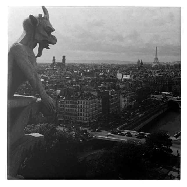 Vintage France Paris Notre Dame Cathedral devil Tile (Front)