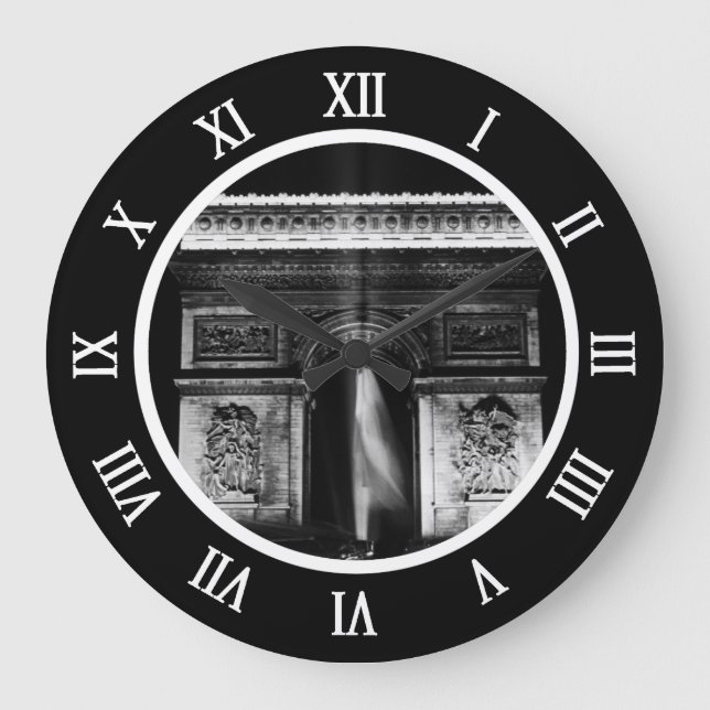 Vintage France Paris Triumphal arch Button Large Clock (Front)