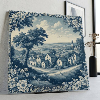 Vintage France Scenery Floral Frame Toile De Jouy Tile