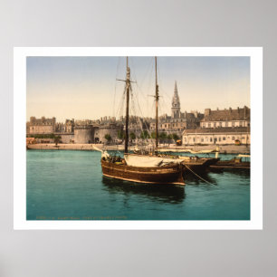 Vintage France, Ships in Saint Malo Harbour Poster