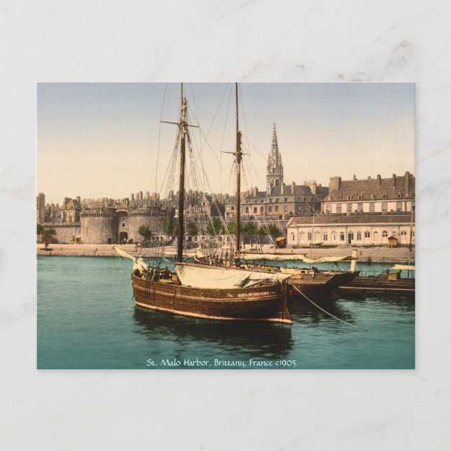 Vintage France, St. Malo Harbour Brittany Postcard (Front)