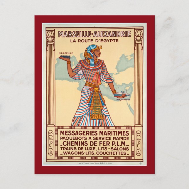 Vintage France to Egypt Travel Poster Postcard (Front)