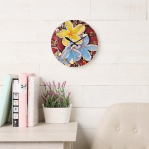 Vintage Frangipani Tree Pop Art, Round Wall Clock