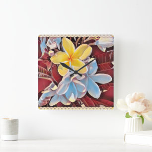 Vintage Frangipani Tree Pop Art, Wall Clock