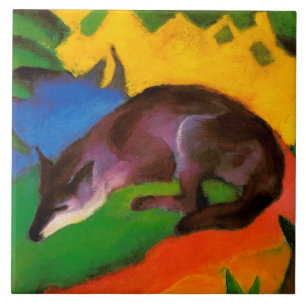 Vintage Franz Marc Blue Black Fox Tile