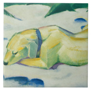 Vintage Franz Marc Dog Lying in the Snow Tile
