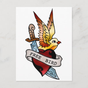 vintage free bird tatto postcard
