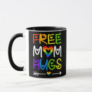 Vintage Free Mum Hugs Rainbow Heart LGBT Mug