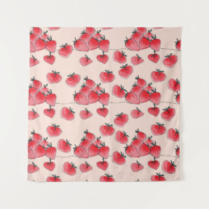 Vintage Freehand Strawberry Watercolor Pattern Tapestry