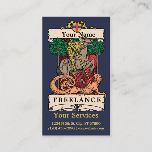 Vintage Freelance Services Template Business Card (Front)