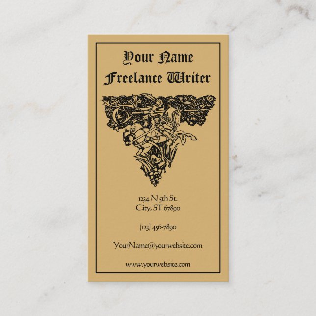 Vintage Freelancer Mediaeval Knight Template Business Card (Front)