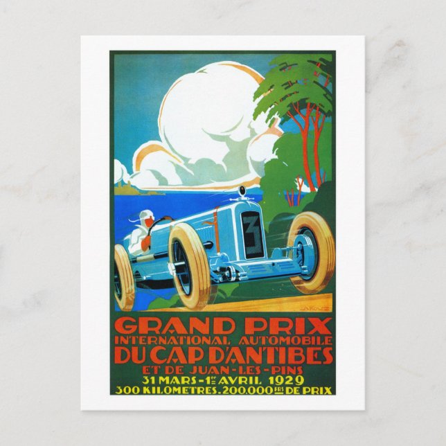 Vintage French 1920s Racing cars Grand Prix Postcard (Front)