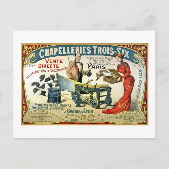 Vintage French Ad - Chapelleries1890 Postcard (Front)