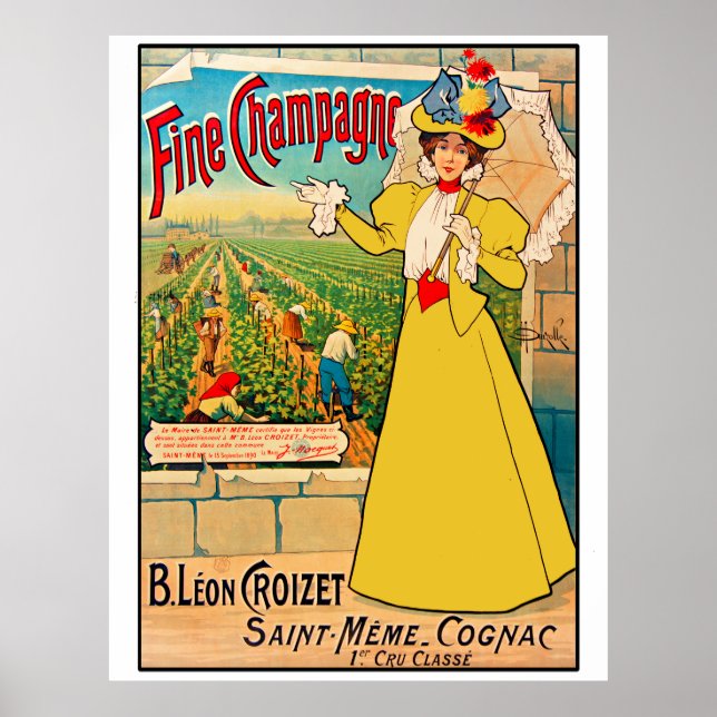 Vintage French Ad for Fine Champagne Poster (Front)