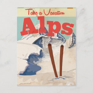 Vintage French Alps Travel Poster Postcard