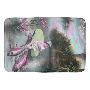 Vintage French April Fool Postcard Bath Mat