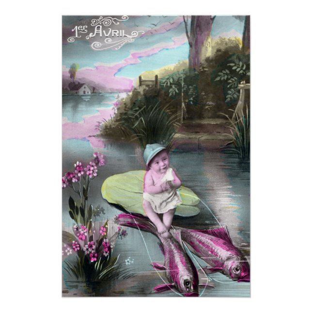 Vintage French April Fool Postcard Poster (Front)