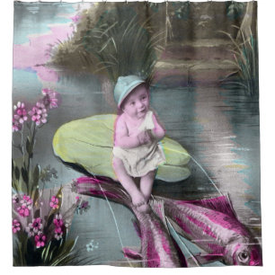 Vintage French April Fool Postcard Shower Curtain