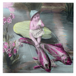 Vintage French April Fool Postcard Tile