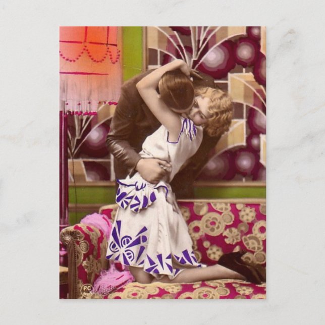 Vintage French Art Deco Romantic Postcard. Postcard (Front)