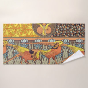Vintage French Art Nouveau Nature Bird Pattern Bath Towel Set