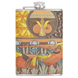 Vintage French Art Nouveau Nature Bird Pattern Hip Flask