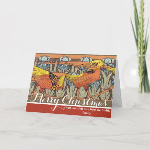 Vintage French Art Nouveau Nature Bird Pattern Holiday Card