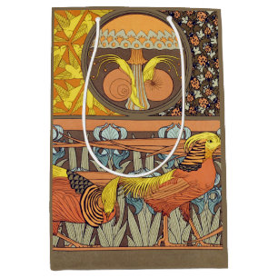 Vintage French Art Nouveau Nature Bird Pattern Medium Gift Bag