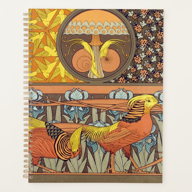 Vintage French Art Nouveau Nature Bird Pattern Planner (Front)