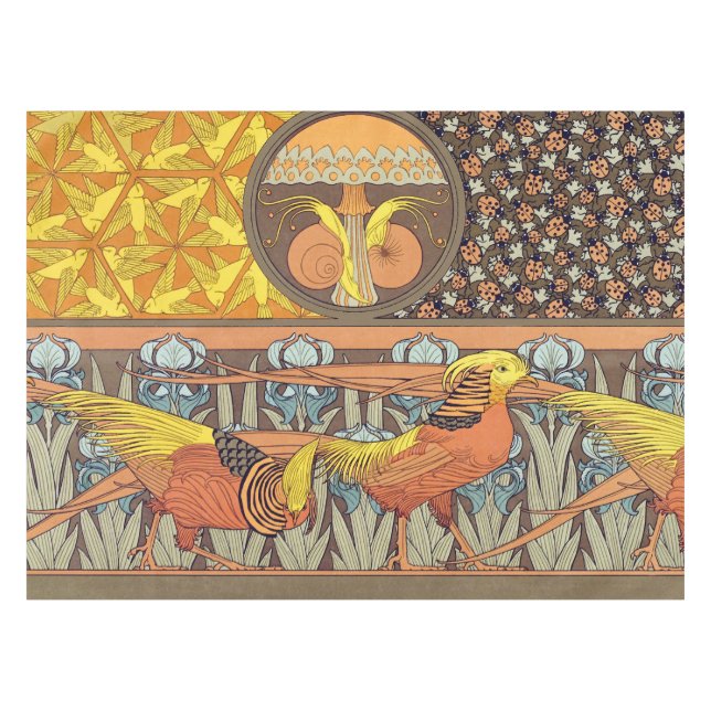 Vintage French Art Nouveau Nature Bird Pattern Tablecloth (Front (Horizontal))