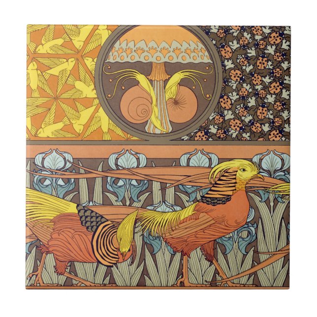Vintage French Art Nouveau Nature Bird Pattern Tile (Front)