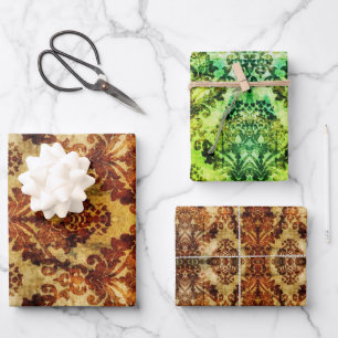 Vintage French Autumn Brown Damask Thank you Wrapping Paper Sheet