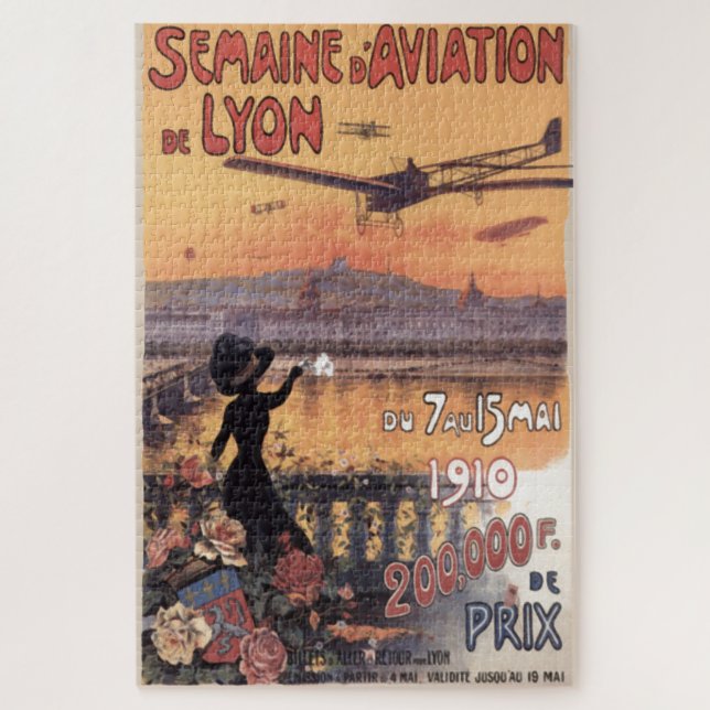Vintage French Aviation Travel Old Illustration Jigsaw Puzzle (Vertical)