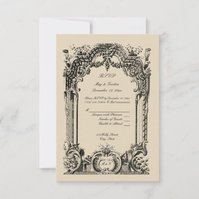 Vintage French Baroque Rococo Wedding RSVP Card (Front)